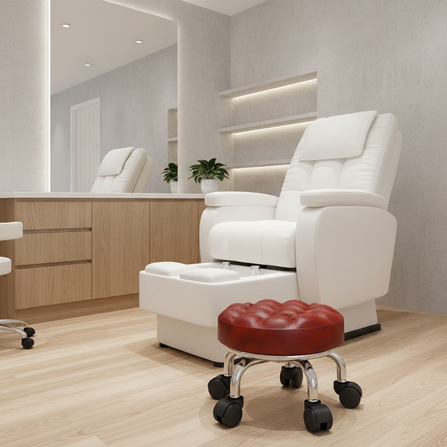 5-Wheel Metal Stool - Thickened Silent Low Stool with Sturdy Frame for Home/Foot Spa/Cosmetology/Kids - gallery 1