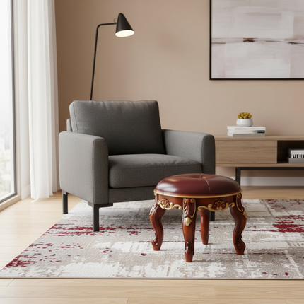 Retro Carved Small Stool Luxury Leather Cushion Creative Low Seat Elegant Room Sofa Chair Stylish Seating Decorative Footrest - gallery 1