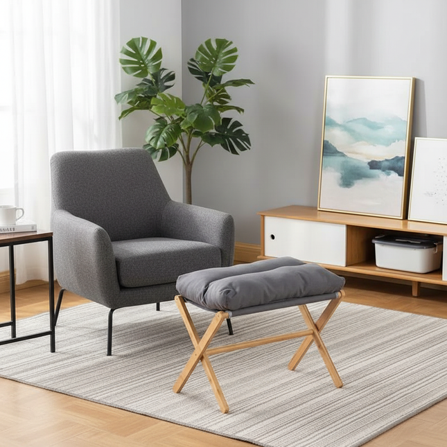 Household Portable Minimalist Living Room Office Desk Cushion Footstool X-shaped Folding Stool - gallery 1