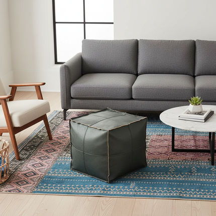 45cm Moroccan Artificial PU Leather Pouf Cover Craft Simple Sofa Ottoman Footstool Unstuffed Living Room Bedroom Cushion Covers - gallery 1