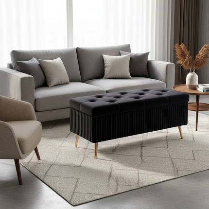 Velvet Ottoman Bench for Living Room Nordic Design Shoe Changing Stool with Storage Bedroom Bed End Seat Modern - gallery 1