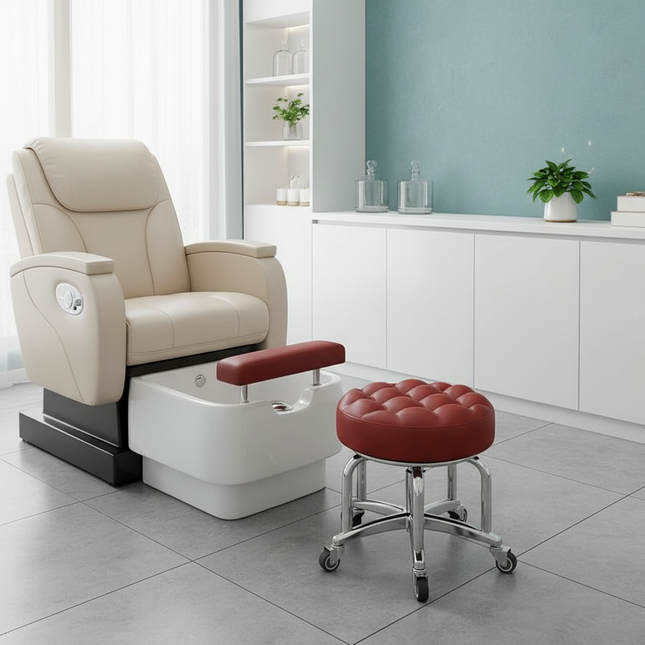 5-Wheel Metal Stool - Thickened Silent Low Stool with Sturdy Frame for Home/Foot Spa/Cosmetology/Kids - gallery 1