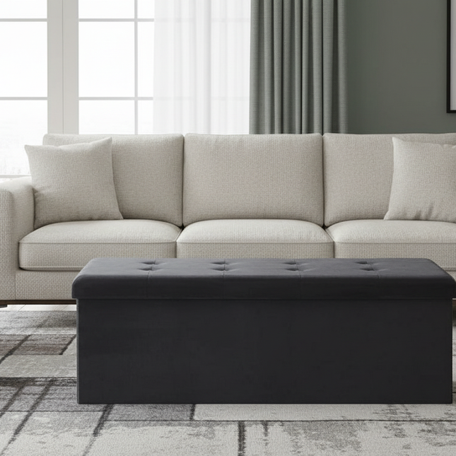 1PC Foldable Stool Home Ottoman Seat Bench Chest with Storage Space Organizer Box Living Room Furniture - gallery 1