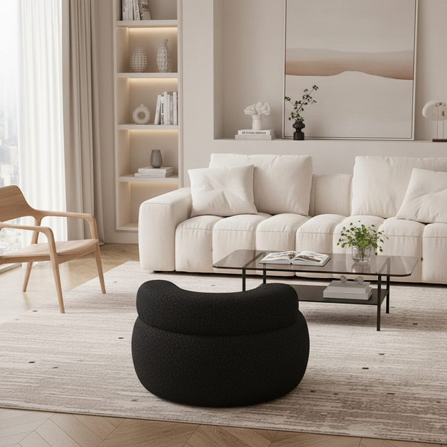 Soft Sofa Stool Household Round Stools Imitation Lamb Cashmere Ottoman Wooden Adults Feet Rest Bedroom Footrest Home Furniture - gallery 1