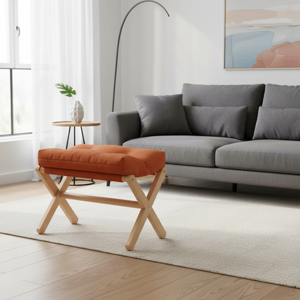 Solid Wood Shoe Changing Stool Footstool Sofa Rest Footstool, Folding Low Stool for The Entryway, Cotton-filled Cushion Stool - gallery 1