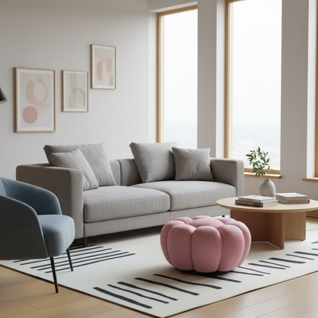 Nordic Sofa Pedal Simple Round Stool Low Ottomans Living Room Sofa Footstool 3D Fabric Creative Leg Footstool Pumpkin Footstools - gallery 1