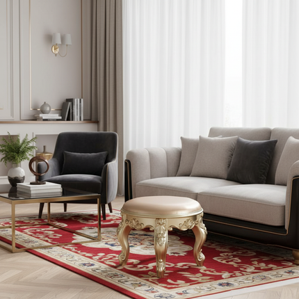 Retro Carved Small Stool Luxury Leather Cushion Creative Low Seat Elegant Room Sofa Chair Stylish Seating Decorative Footrest - gallery 1