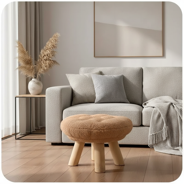 Creative Nordic Stool Furniture Solid Wood Small Stool Spherical Stool Removable Washable Furniture Round Ottomans Ins Pouf - gallery 1