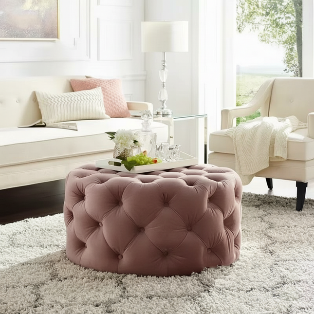 Velvet Round Ottoman Luxury Sofa Living Room Furniture Modern Bedroom Floor Pouf Clothing Store Shoes-changing Soft Stool B - gallery 1