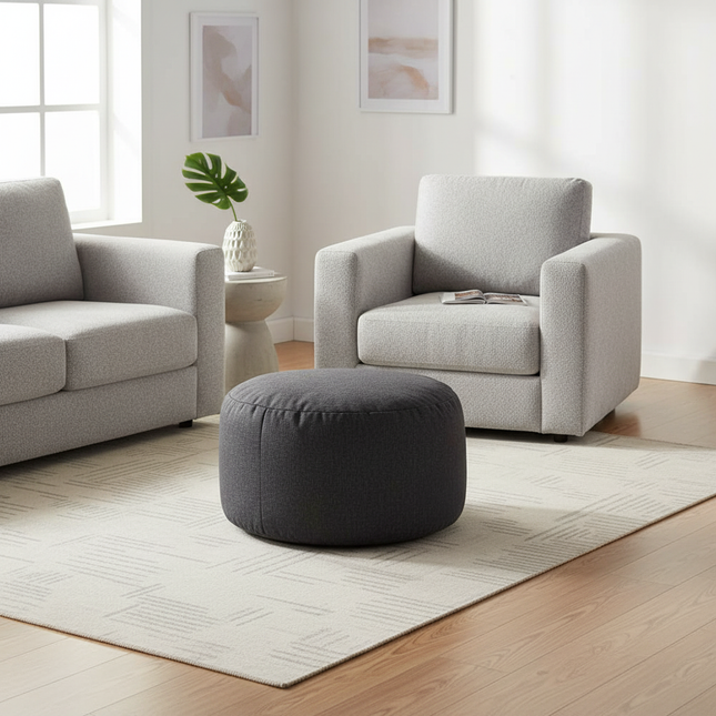 OTAUTAU Round Stool D30cm*H20cm Linen Bean Bag Ottoman with Filling Beanbag Pouf Footstool Tatami Futon Puff JD001 - gallery 1