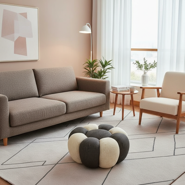 Nordic Sofa Pedal Simple Round Stool Low Ottomans Living Room Sofa Footstool 3D Fabric Creative Leg Footstool Pumpkin Footstools - gallery 1