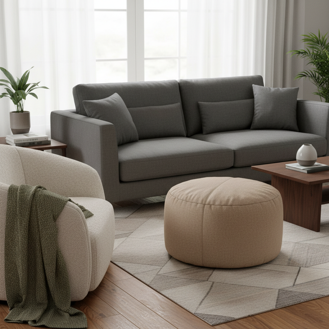 OTAUTAU Round Stool D30cm*H20cm Linen Bean Bag Ottoman with Filling Beanbag Pouf Footstool Tatami Futon Puff JD001 - gallery 1