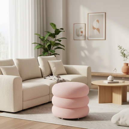Creamy Household Stool Girls' Makeup Seat Bedroom Vanity Chair Soft Lamb Wool Pouf Minimalist Manicure Round Ottoman - gallery 1