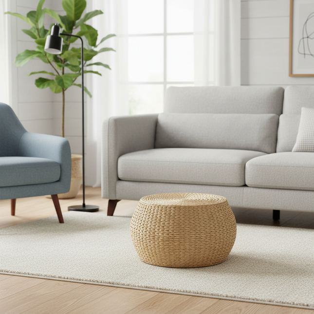 Straw Pier Changing Shoe Stool Tatami Round Stool Hallway Ottoman Furniture For Home Hand Woven Bedroom Rattan Chair Modernity - gallery 1