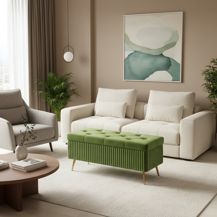 Velvet Ottoman Bench for Living Room Nordic Design Shoe Changing Stool with Storage Bedroom Bed End Seat Modern - gallery 1