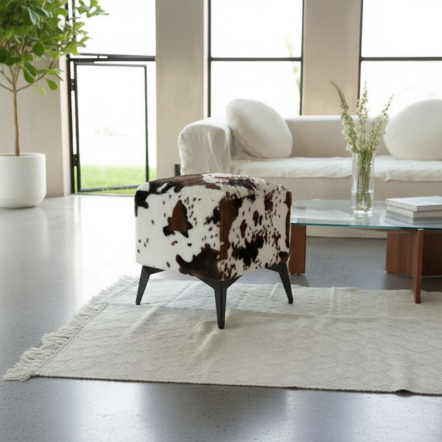 ‌Faux Leather Ottoman, Plush Entryway Bench, Velvet Square Stool, Minimalist Footrest for Bedroom/Balcony with Non-Skid Base - gallery 1