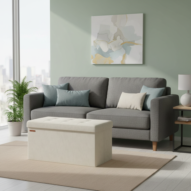 SONGMICS Storage Bench, Velvet Pouffe with Lid, with 2 Boxes, 38 x 76 x 38 cm, Load Capacity 300 kg, for Hallway, Living Room - gallery 1