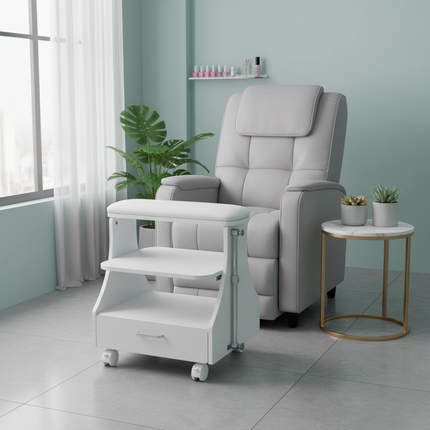 3-tier Foot Rest Manicure Stool Pedicure Cart Footbath Trolley with 4 Casters for Beauty Salon Stores 50kg White/Black/Pink - gallery 1