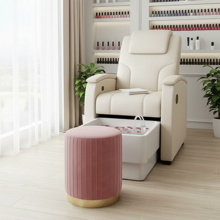 Scandinavian Velvet Makeup Stool - Swivel Vanity Chair with Gold Legs, Instagrammable Nail Salon Stool for Bedroom & Living Room - gallery 1