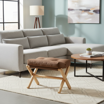 Solid Wood Shoe Changing Stool Footstool Sofa Rest Footstool, Folding Low Stool for The Entryway, Cotton-filled Cushion Stool - gallery 1