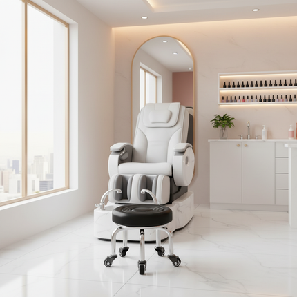 5-Wheel Metal Stool - Thickened Silent Low Stool with Sturdy Frame for Home/Foot Spa/Cosmetology/Kids - gallery 1