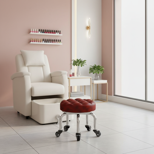 5-Wheel Metal Stool - Thickened Silent Low Stool with Sturdy Frame for Home/Foot Spa/Cosmetology/Kids - gallery 1