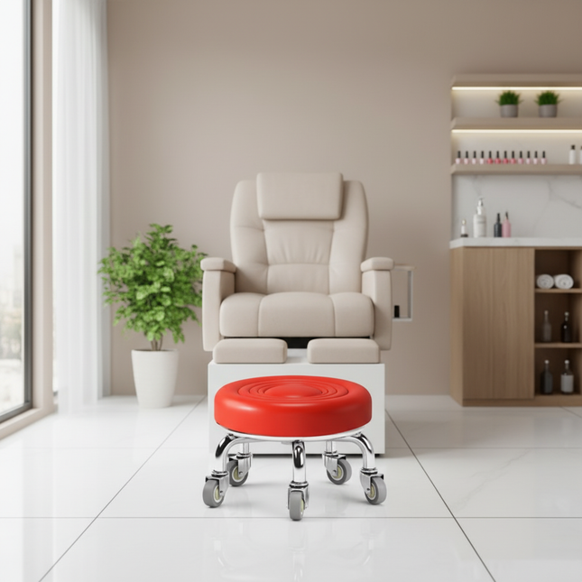 5-Wheel Metal Stool - Thickened Silent Low Stool with Sturdy Frame for Home/Foot Spa/Cosmetology/Kids - gallery 1