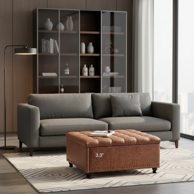 REDLIFE 35" Large Square Storage Ottoman Bench, Upholstered Coffee Table ,Lift Top Storage Ottoman Tufted Fabric for Living Room - gallery 1