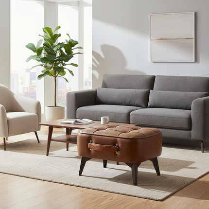 Light luxury leather square stool, leather soft bag, shoe changing stool, living room stool, sofa footstool, home decoration - gallery 1