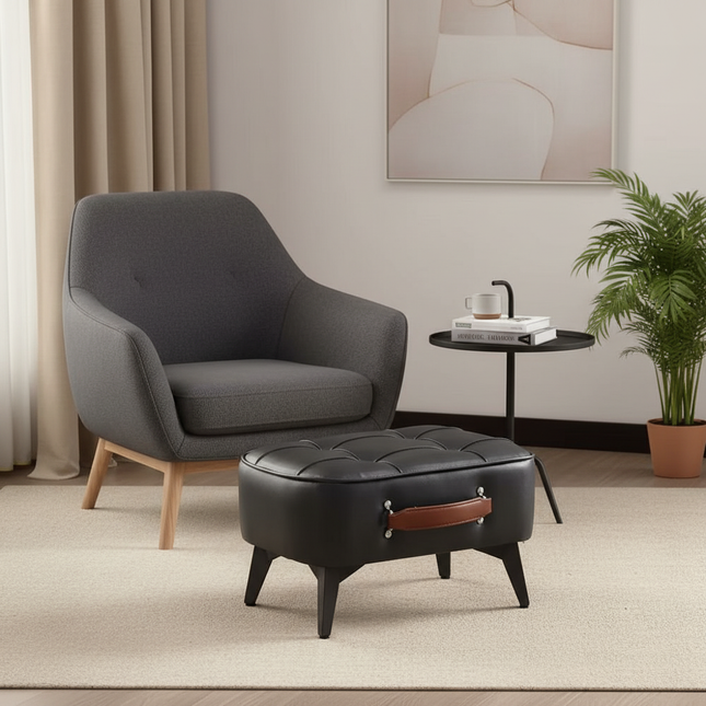 1pc Minimalist Short Stool, Super Soft & Space Saving Short Sofa, Household Shoe Bench With Soft Seating, For Living Room Entry - gallery 1