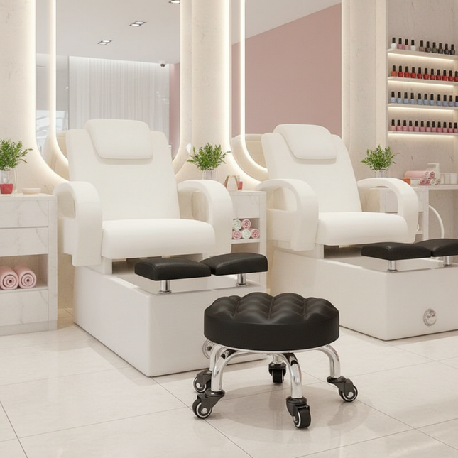 5-Wheel Metal Stool - Thickened Silent Low Stool with Sturdy Frame for Home/Foot Spa/Cosmetology/Kids - gallery 1