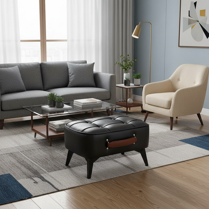 Light luxury leather square stool, leather soft bag, shoe changing stool, living room stool, sofa footstool, home decoration - gallery 1