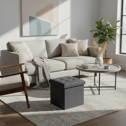 1PC Foldable Dressing Table Stool Pouf Storage Ottoman Chair Stool Upholstered Footstool Linen Couch Stool Removable Cover - gallery 1