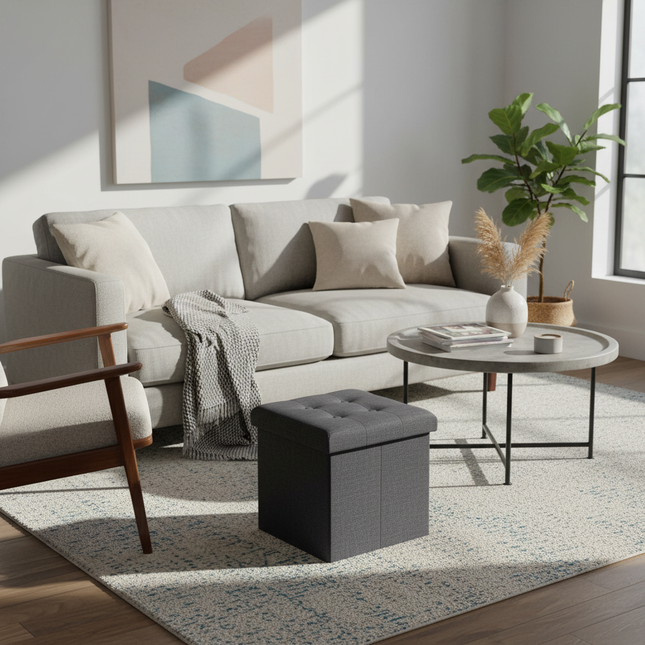 1PC Foldable Dressing Table Stool Pouf Storage Ottoman Chair Stool Upholstered Footstool Linen Couch Stool Removable Cover - gallery 1