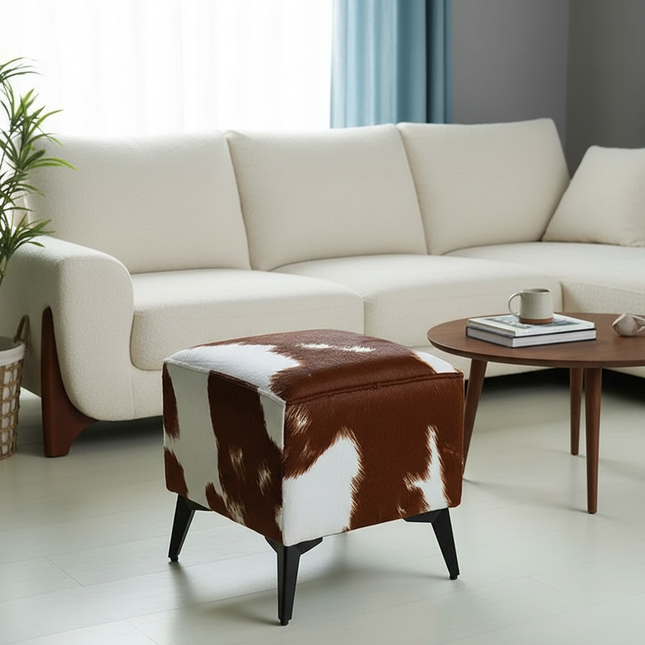 ‌Faux Leather Ottoman, Plush Entryway Bench, Velvet Square Stool, Minimalist Footrest for Bedroom/Balcony with Non-Skid Base - gallery 1