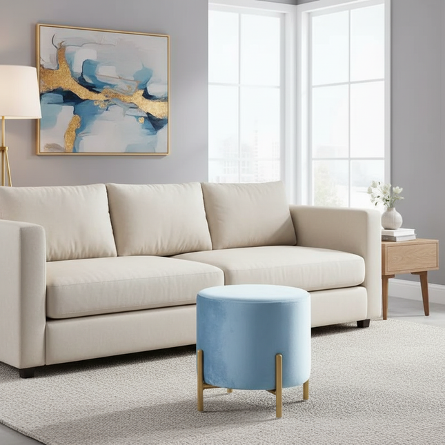 Customized Velvet Dressing Stool Golden Leg Tassel Makeup Bench Openable Ottoman Pouf for Home Fashionable Furniture - gallery 1