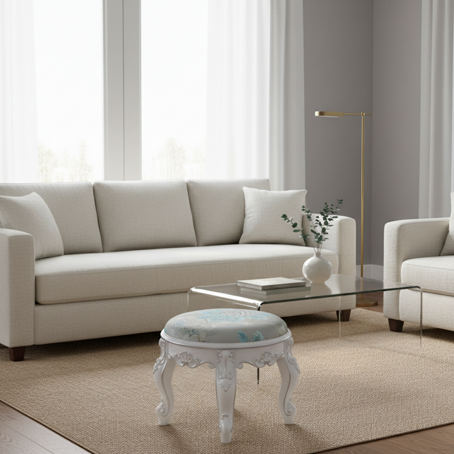 Retro Fabric Dressing Chair, Child Round Stool, Dressing Seat, Home Furniture, Living Room Dinning Chair, ABS Leg, Round Ottoman - gallery 1