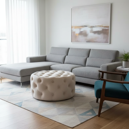 Velvet Round Ottoman Luxury Sofa Living Room Furniture Modern Bedroom Floor Pouf Clothing Store Shoes-changing Soft Stool B - gallery 1