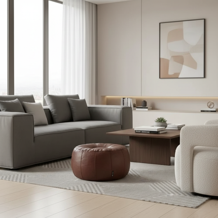 New PU Leather Unstuffed Storage Leg Bench Round Large Capacity Storage Pouf Minimalist Nordic Ottoman Seat Living Room - gallery 1