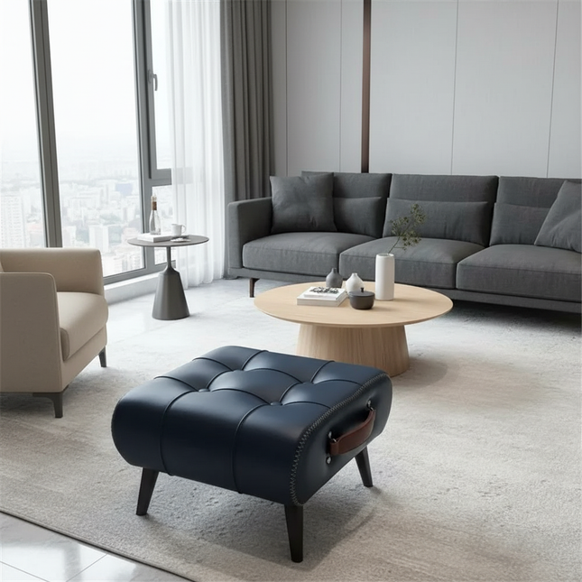 Small Foot Stool Ottoman PU Leather Rectangle Ottoman Footrest Bedside Step Stool with Wood Legs for Desk Living Room Bedroom - gallery 1