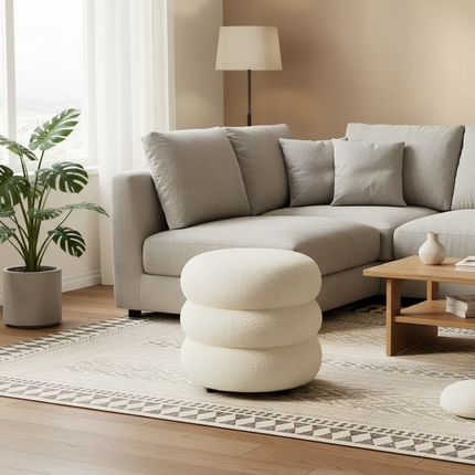 Creamy Household Stool Girls' Makeup Seat Bedroom Vanity Chair Soft Lamb Wool Pouf Minimalist Manicure Round Ottoman - gallery 1