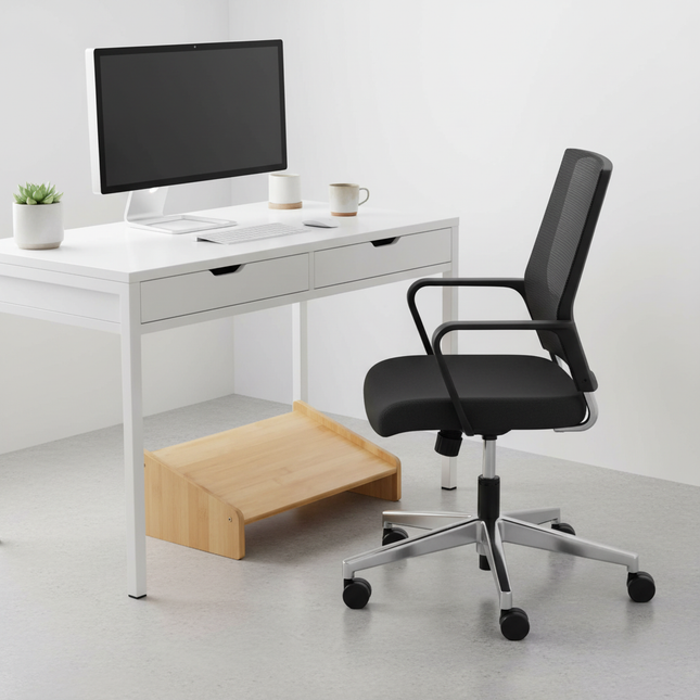 Comfortable footstool with adjustable pedals fatigue relieving footstool bamboo office footstool seat posture improvement device - gallery 1