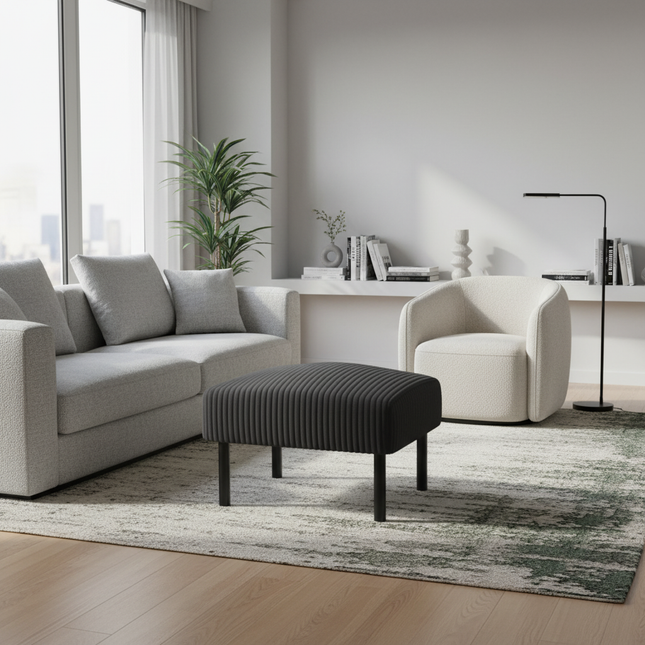 LVHOM High-Quality Corduroy Footstool, Soft Ottoman with Solid Metal Frame, Comfortable Fabric, Suitable for Living Room - gallery 1