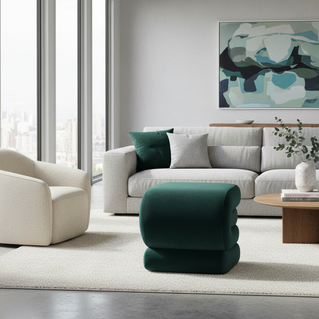 Modern Foot Stool Ottoman, S-Shaped Velvet Vanity Stool, Upholstered Sofa Footrest Extra Seating Pouf for Bedroom - gallery 1