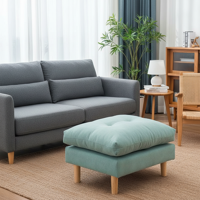 Soft Velvet Solid Wood Bed-End Bench  Durable Nordic Sofa Footstool  Sturdy Living Room Ottoman  Versatile Square Footrest - gallery 1