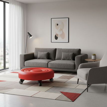 Leather Pulley Stool, Stable and Drop-Proof Low Height Rolling Stools with Universal Wheels for Home Office Fitness Garage Work - gallery 1