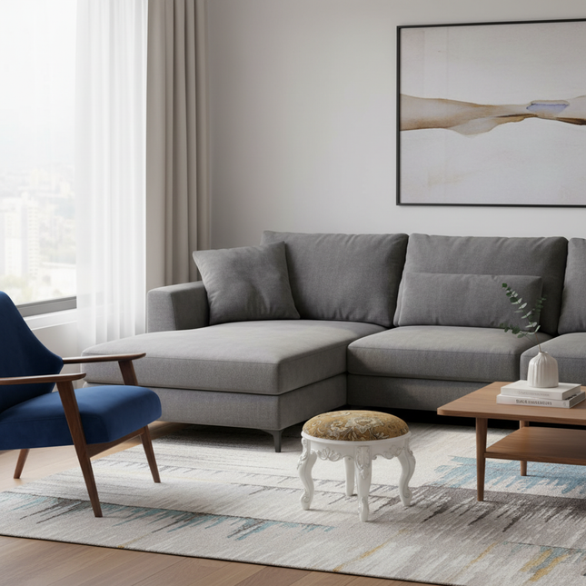 Retro Fabric Dressing Chair, Child Round Stool, Dressing Seat, Home Furniture, Living Room Dinning Chair, ABS Leg, Round Ottoman - gallery 1