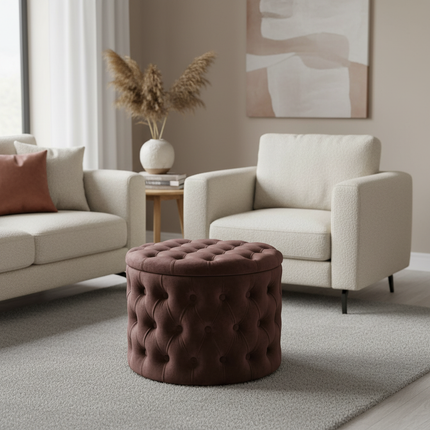 Nordic Luxury Sofa Footstool Living Room Bedroom Wardrobe Rest Stool Internet Celebrity Pink Fabric Storage Round Sofa Stool - gallery 1