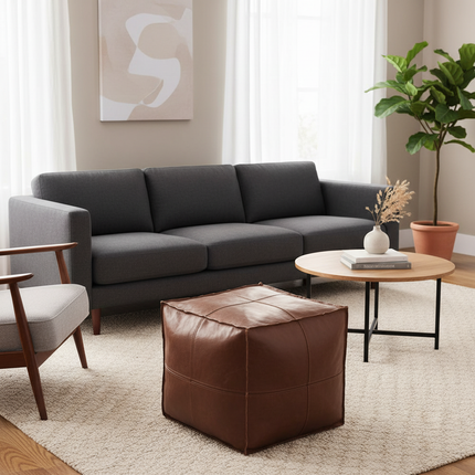 45cm Moroccan Artificial PU Leather Pouf Cover Craft Simple Sofa Ottoman Footstool Unstuffed Living Room Bedroom Cushion Covers - gallery 1