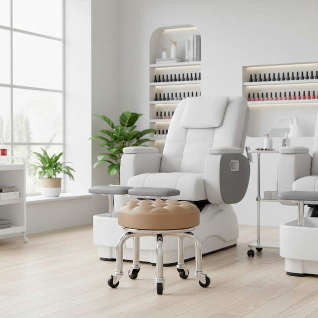 5-Wheel Metal Stool - Thickened Silent Low Stool with Sturdy Frame for Home/Foot Spa/Cosmetology/Kids - gallery 1